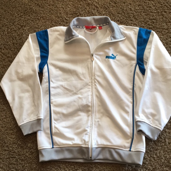 Boys white Puma zip athletic jacket, excellent condition Sz M - Picture 1 of 7
